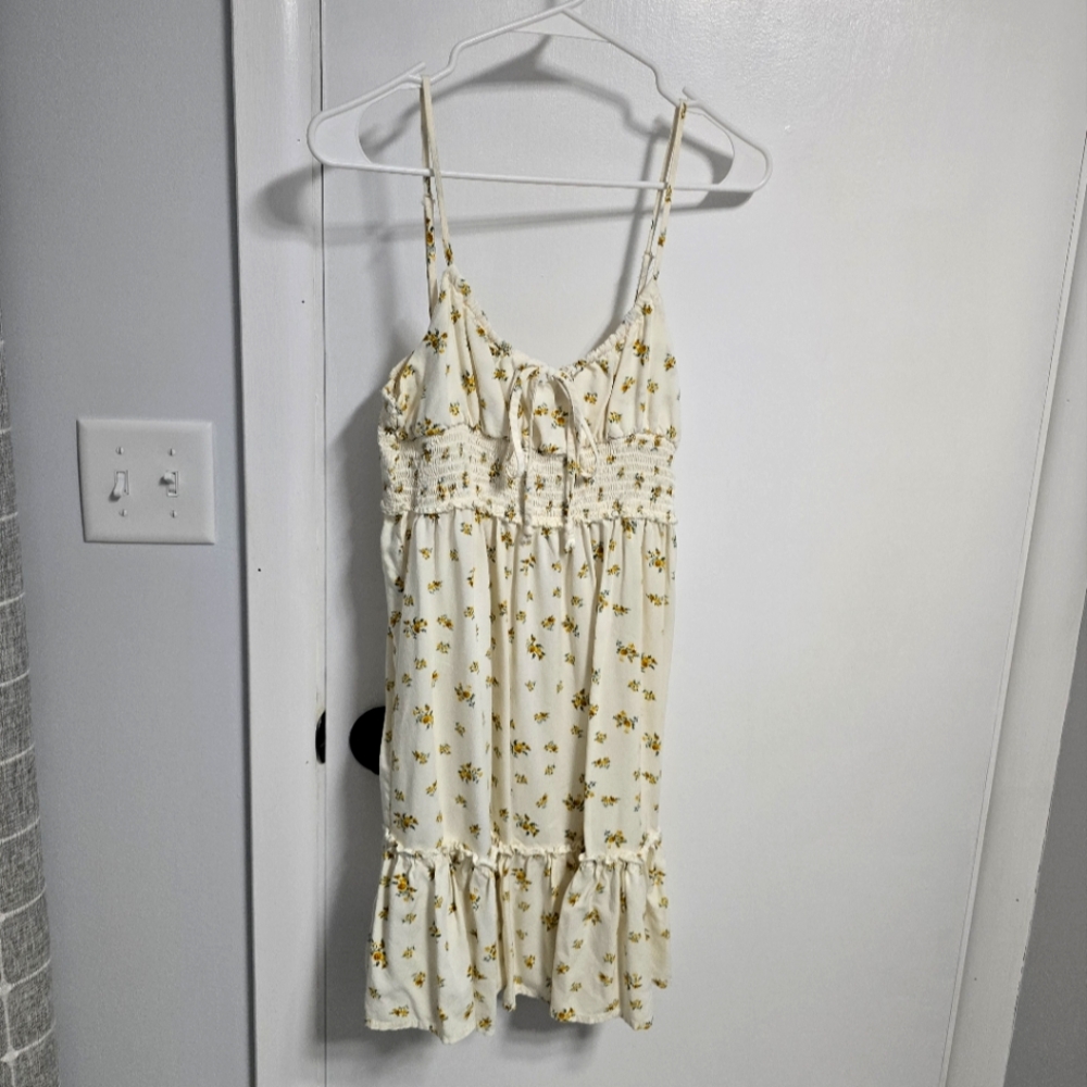 White And Yellow Floral Spaghetti Strap Sundress
